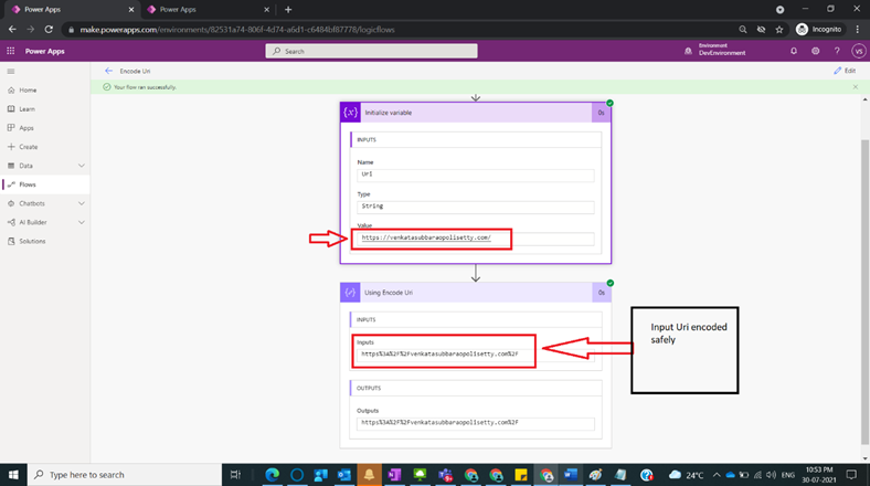 Usage of Encode Uri in Power Automate